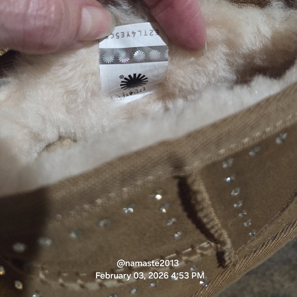 Ugg ULTRA MINI Bling Boots Suede Swarovski Suede Designer Fur Sheaeling #196 - Picture 13 of 16
